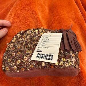 Anthropologie Brown Floral Clutch with Tassel